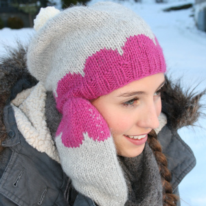 norwegian girl with pink and grey beanie side