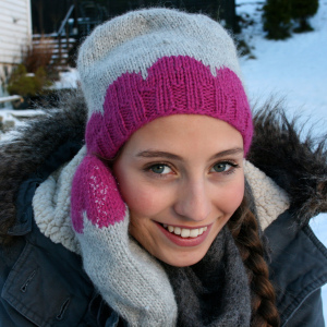 norwegian girl with pink and grey beanie