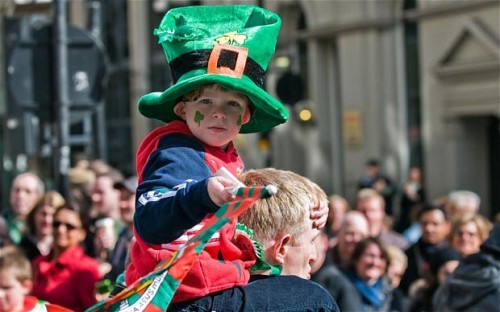 st-patricks day parade boy with huge green hat, st. patrick's day, parade, festival, holiday